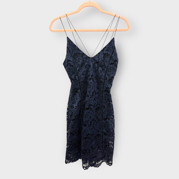 Astr The Label Blue & Black Lace Spaghetti Strap Bodycon Mini Dress - Picture 2 of 4